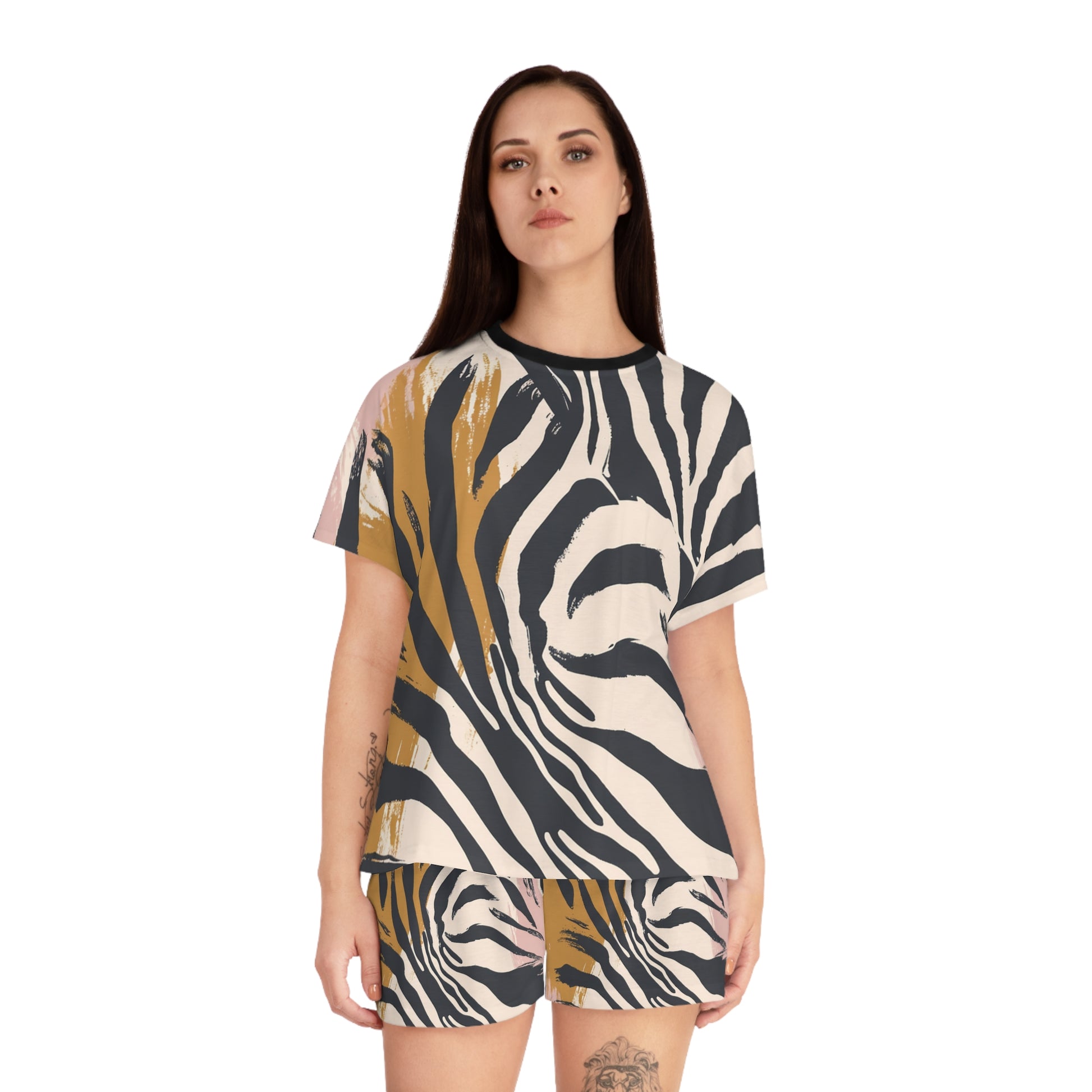 Zebra Brush Strokes Women's Short Pajama Set (AOP), Artsulli - Art is Long, Life is Short, All Over Prints, , , , , , , 