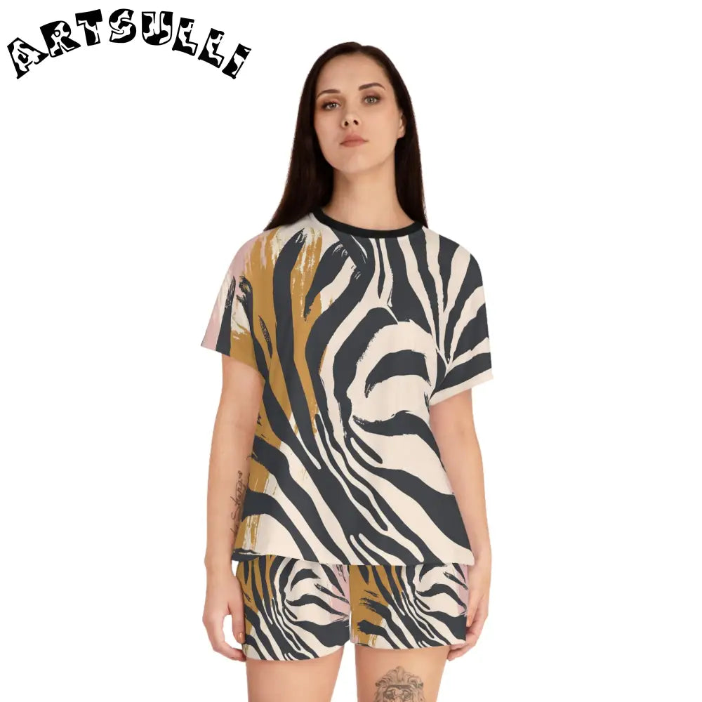 JAKKOUTTHEBXX Art Printed Zebra Short Pajama Set Abstract Animal