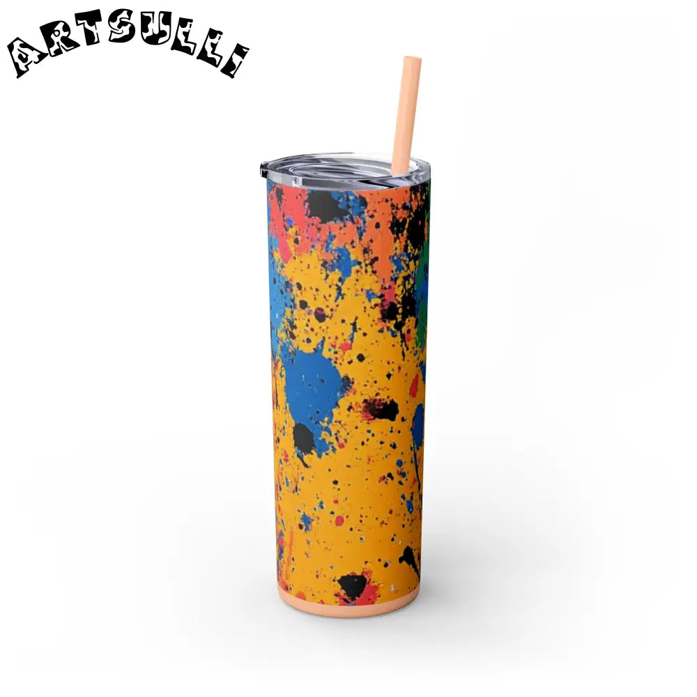 JAKKOUTTHEBXX The Colors Of Paint Splatter Skinny Tumbler with Straw