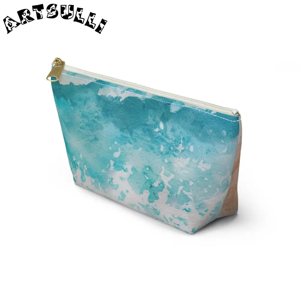 JAKKOUTTHEBXX Teal and White Abstract T-Bottom Pouch JAKKOUTTHEBXX