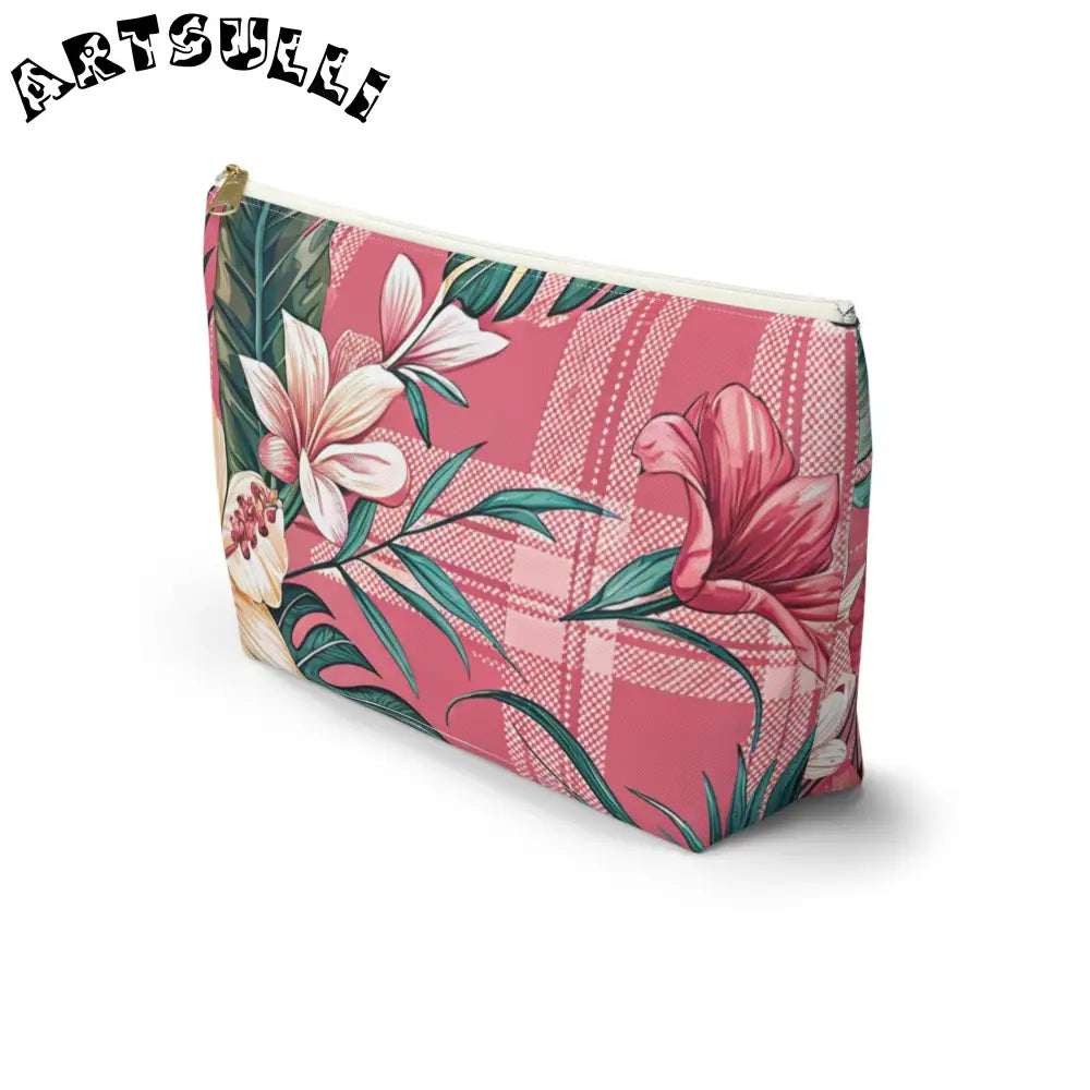 JAKKOUTTHEBXX Plaid x Floral Burgundy and Green Accessory Pouch w