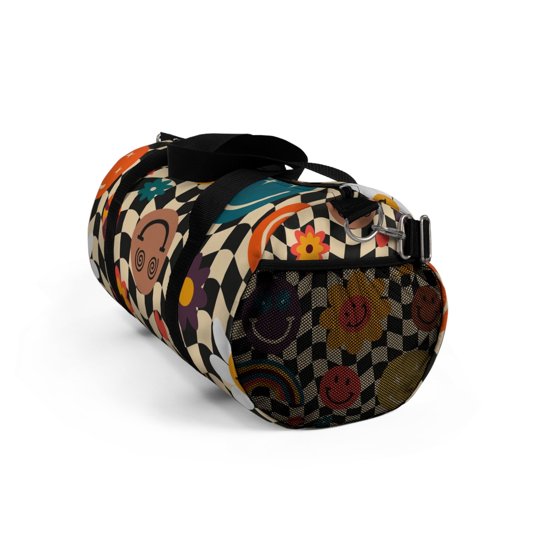 Trippy x Wavy Checkerboard x Smiley Face x Rainbow x Flowers Multi-Color Duffel Bag, Artsulli - Art is Long, Life is Short, Bags, , , , , , , 