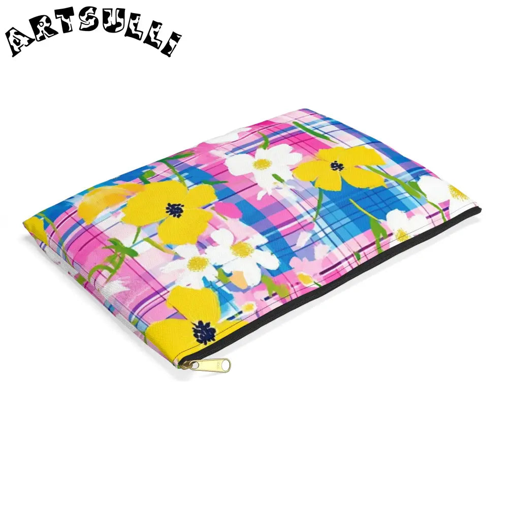 JAKKOUTTHEBXX Plaid Garden Pink and Purple Accessory Pouch