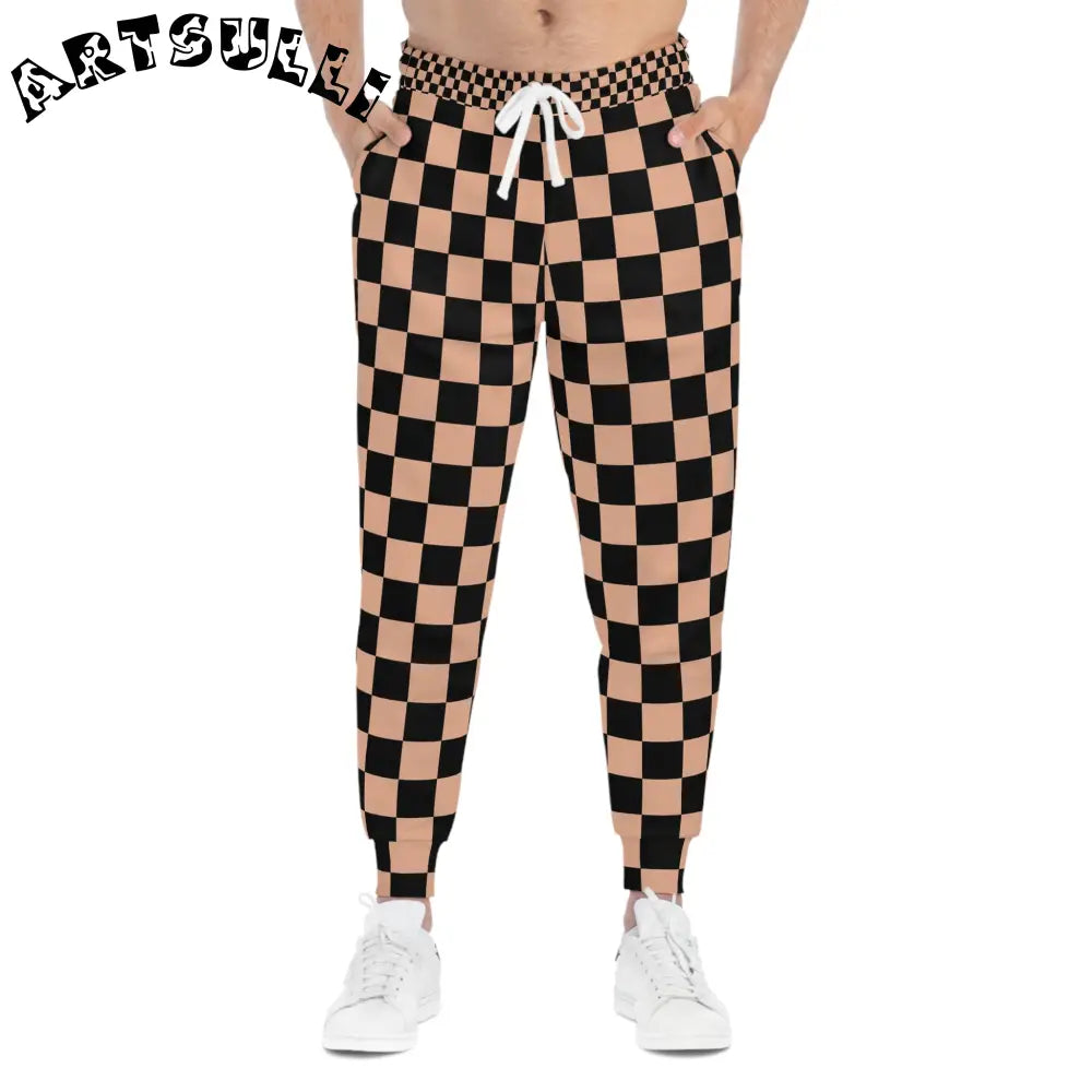 JAKKOUTTHEBXX Checkerboard Soft Orange and Black Athletic Joggers