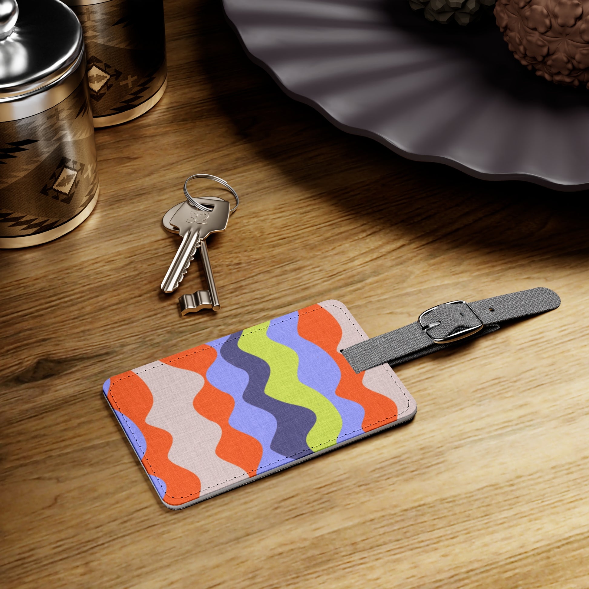 Waves Red and Blue Saffiano Polyester Luggage Tag, Rectangle, Artsulli - Art is Long, Life is Short, Accessories, , , , , , , 