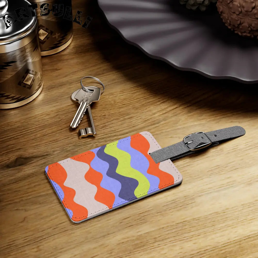 JAKKOUTTHEBXX Waves Red and Blue Saffiano Polyester Luggage Tag