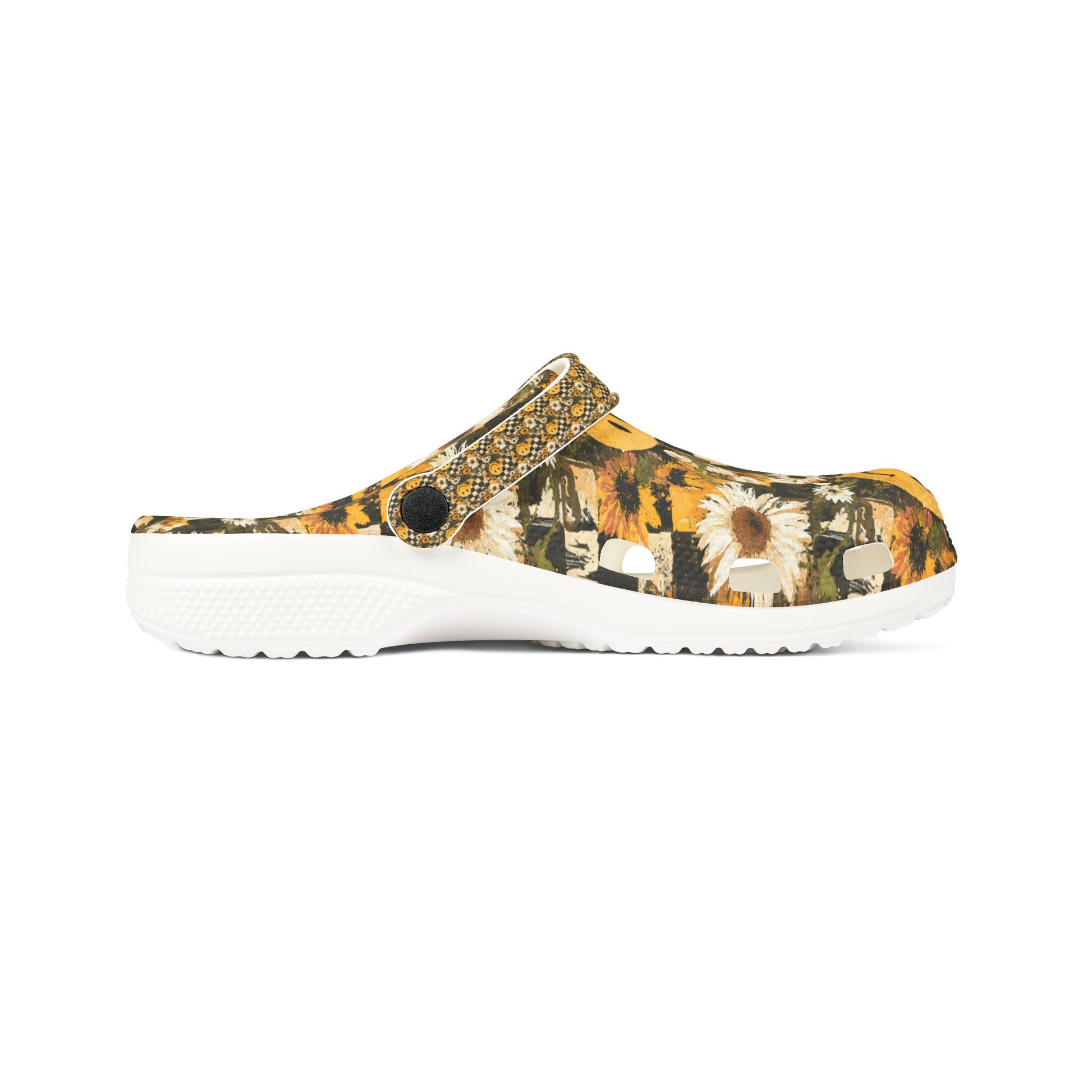 Smiley Face x Checkerboard x Sunflowers x Trippy x Vintage Black and Yellow EVA Foam Rubber Shoes (AOP), Artsulli - Art is Long, Life is Short, Shoes, , , , , , , 