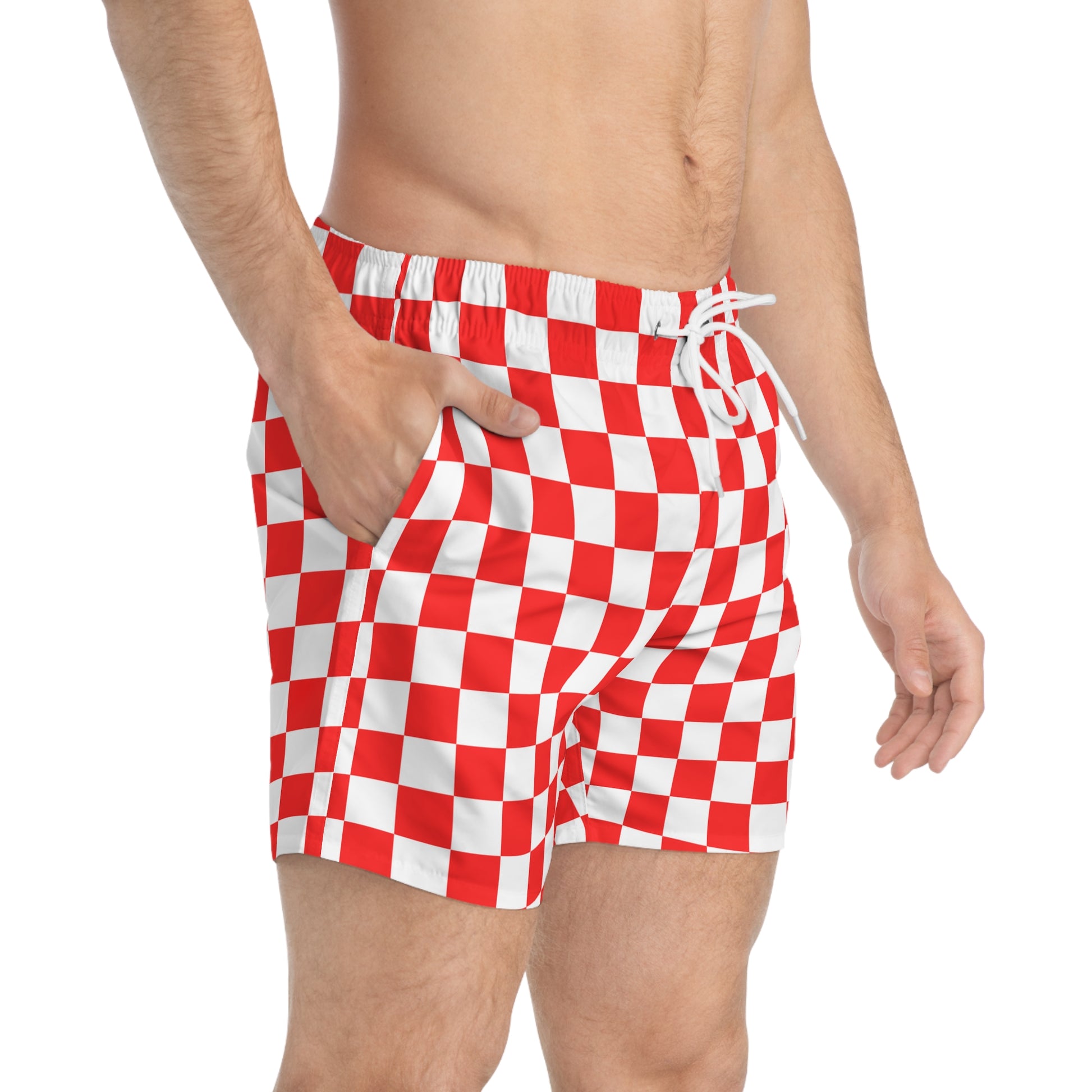 Checkerboard II Red and White Swim Trunks (AOP), Artsulli - Art is Long, Life is Short, All Over Prints, , , , , , , 