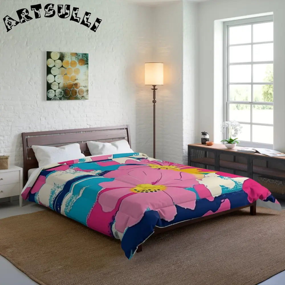 JAKKOUTTHEBXX Dayglo Floral Stripes Multi-Color Comforter