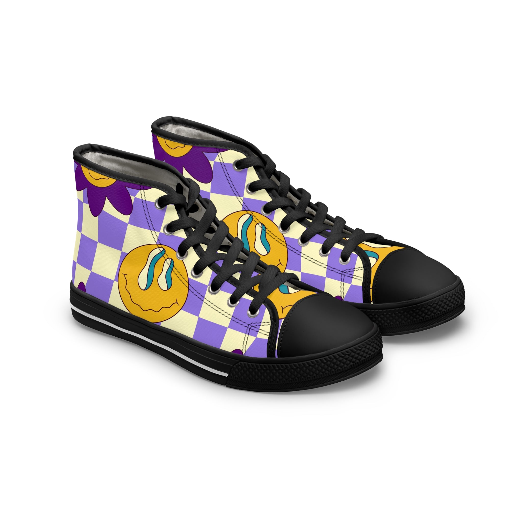 Trippy Flower Power Motifs Women's High Top Sneakers, Artsulli - Art is Long, Life is Short, Shoes, Size, US 5.5, Color, Black sole, , , 13801500377841