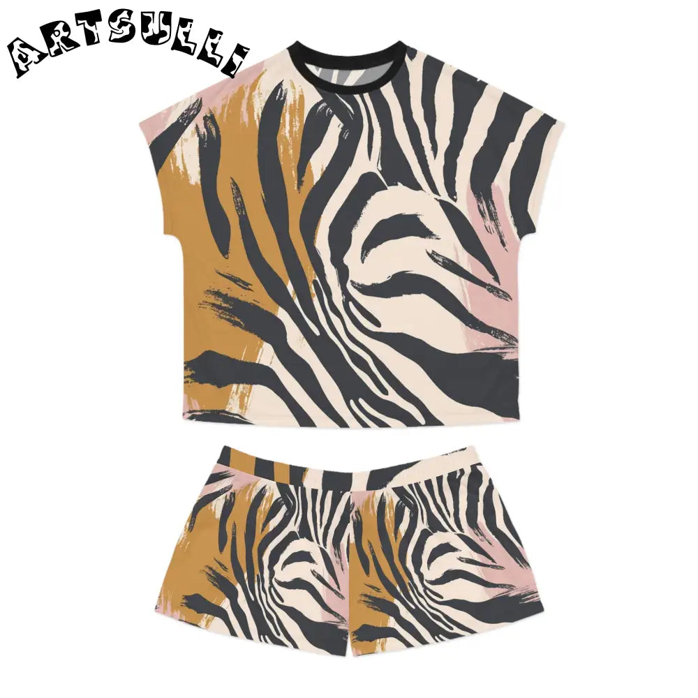 JAKKOUTTHEBXX Art Printed Zebra Short Pajama Set Abstract Animal