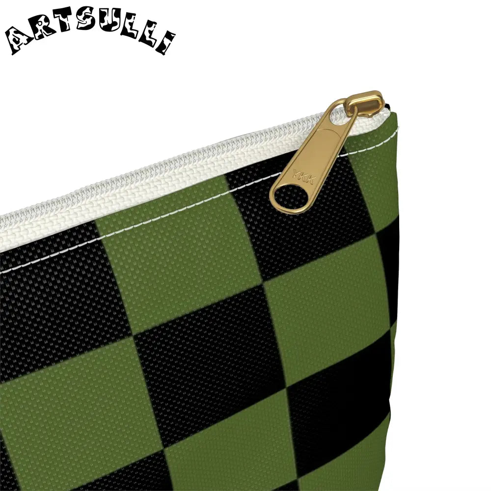 JAKKOUTTHEBXX Checkerboard Olive Green and Black Accessory Pouch