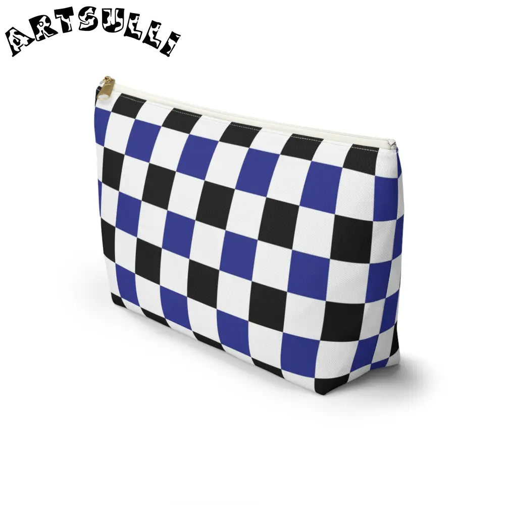 JAKKOUTTHEBXX Checkerboard Blue White and Black Accessory Pouch w