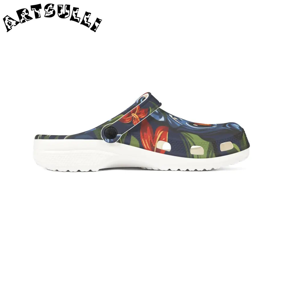 JAKKOUTTHEBXX Tropical Monster Navy Blue EVA Foam Clogs 2025