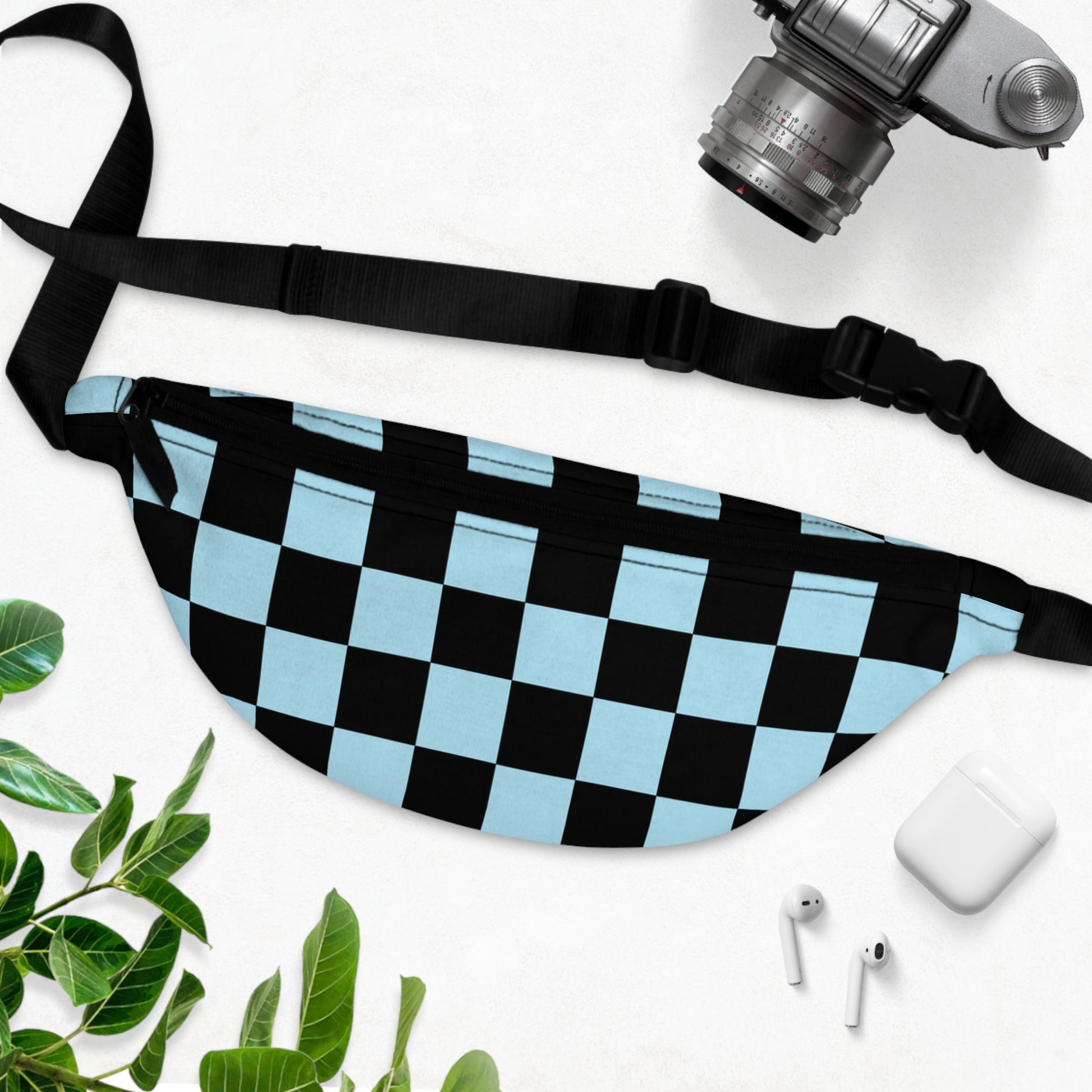 Checkerboard Black and Blue Fanny Pack, Artsulli - Art is Long, Life is Short, Bags, , , , , , , 