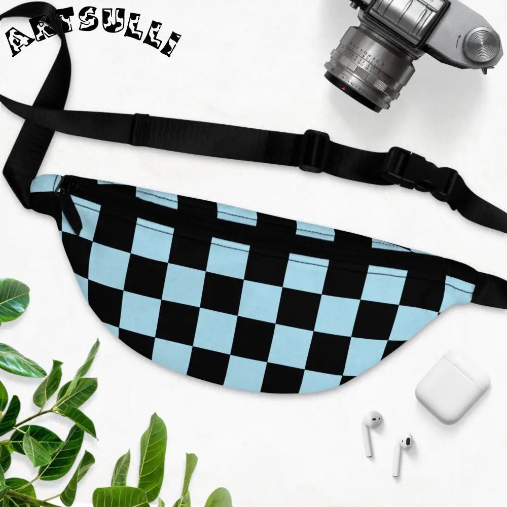 JAKKOUTTHEBXX Checkerboard Black and Blue Fanny Pack JAKKOUTTHEBXX