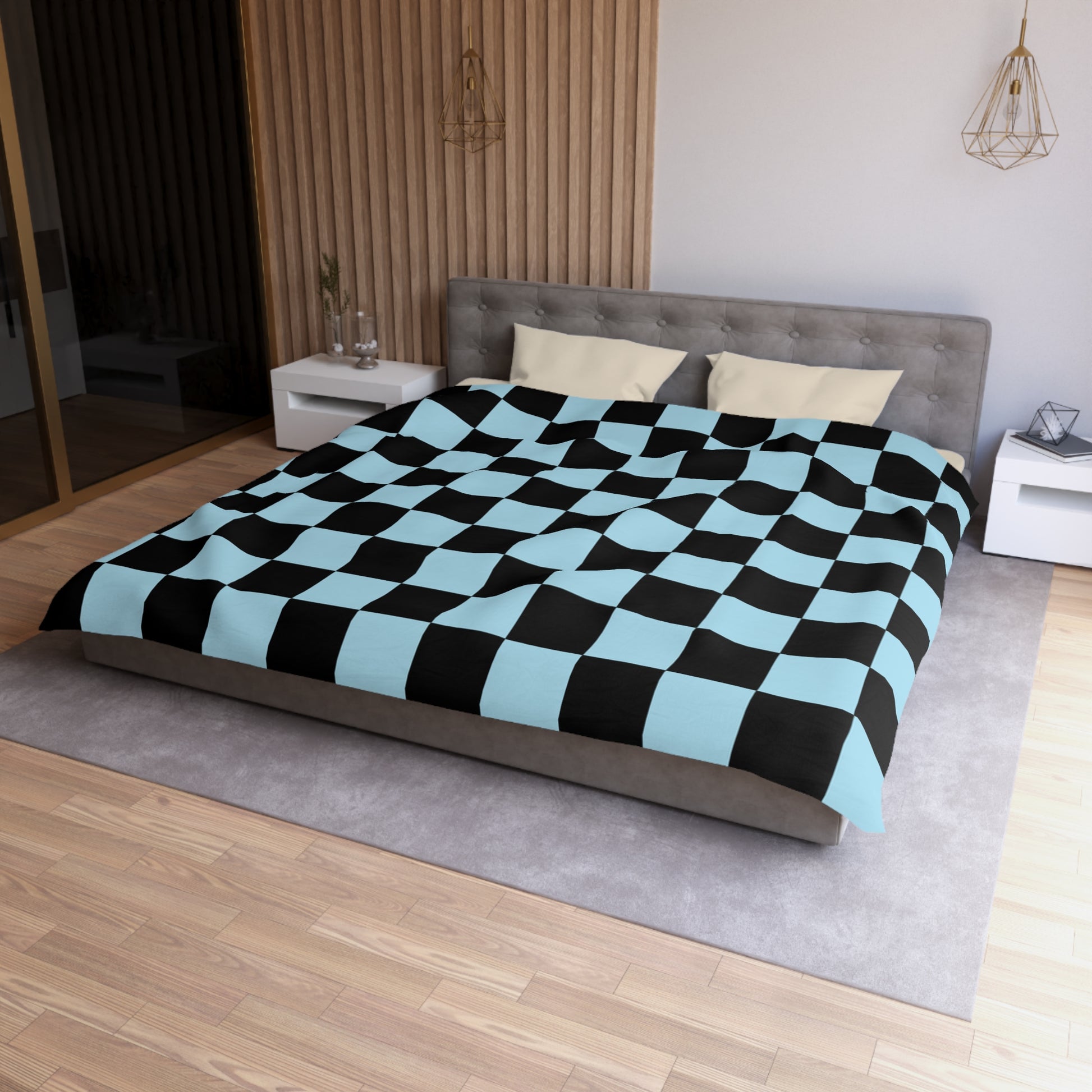 Checkerboard Black and Blue Microfiber Duvet Cover, Artsulli - Art is Long, Life is Short, Home Decor, , , , , , , 