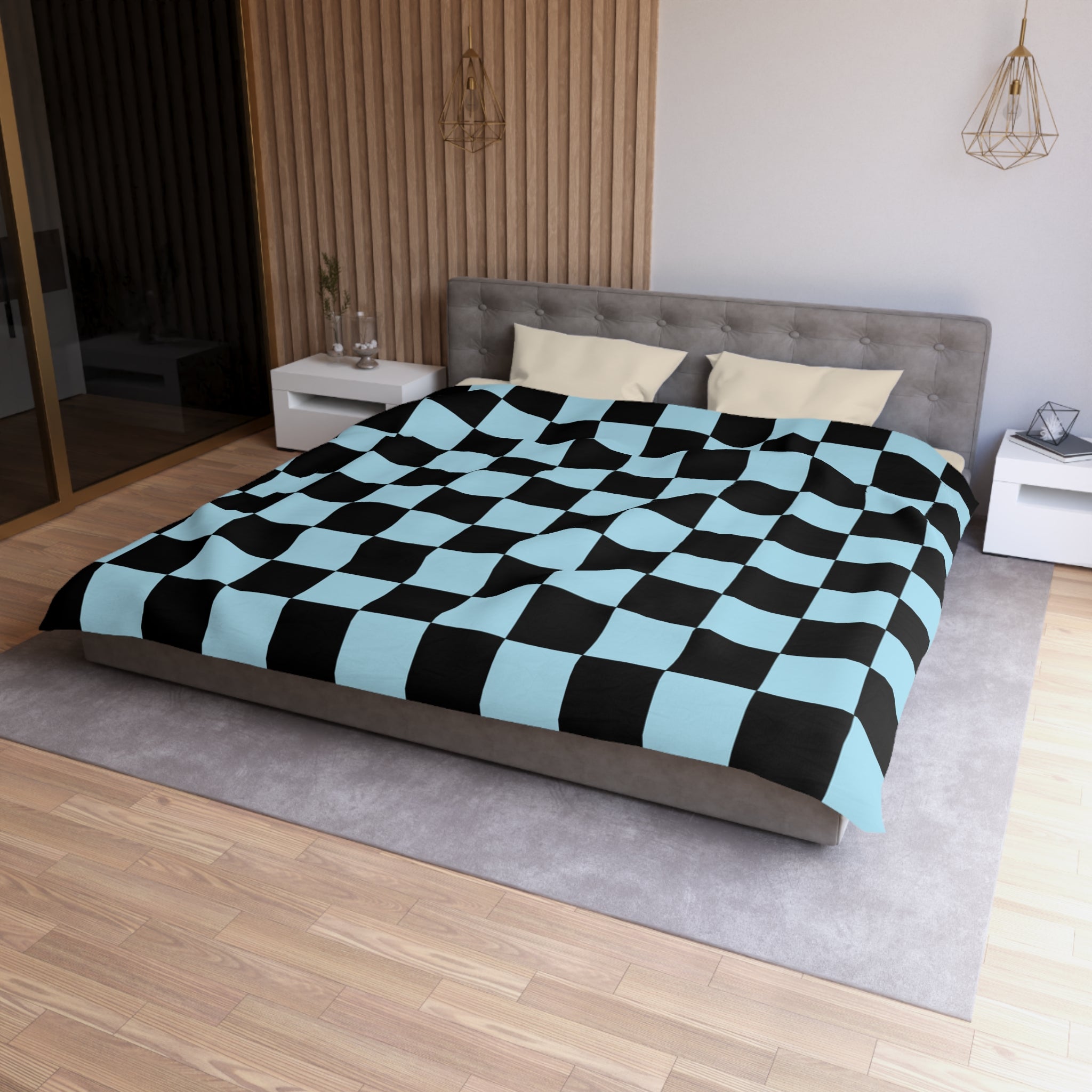 Checkerboard Black and Blue Microfiber Duvet Cover, Artsulli - Art is Long, Life is Short, Home Decor, , , , , , , 