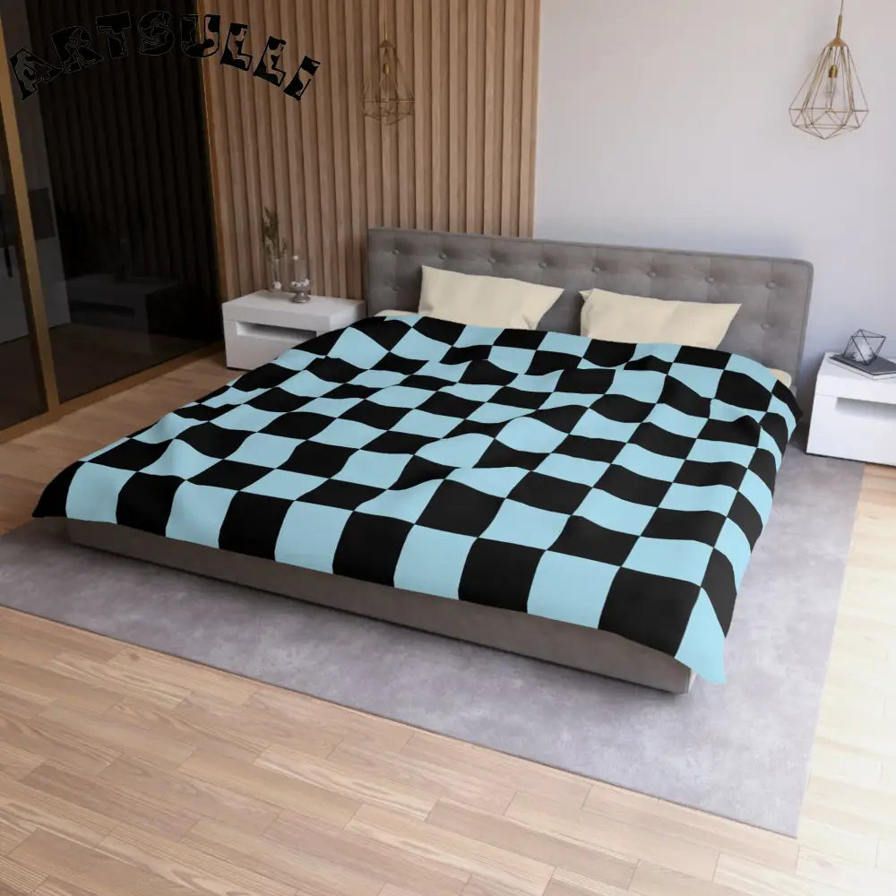 JAKKOUTTHEBXX Checkerboard Black and Blue Microfiber Duvet Cover