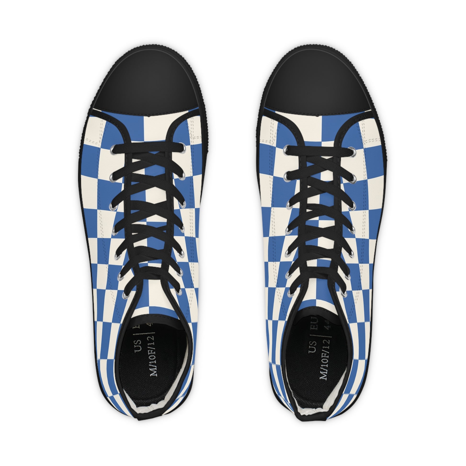 Checkerboard Blue Men's High Top Sneakers, Artsulli - Art is Long, Life is Short, Shoes, , , , , , , 