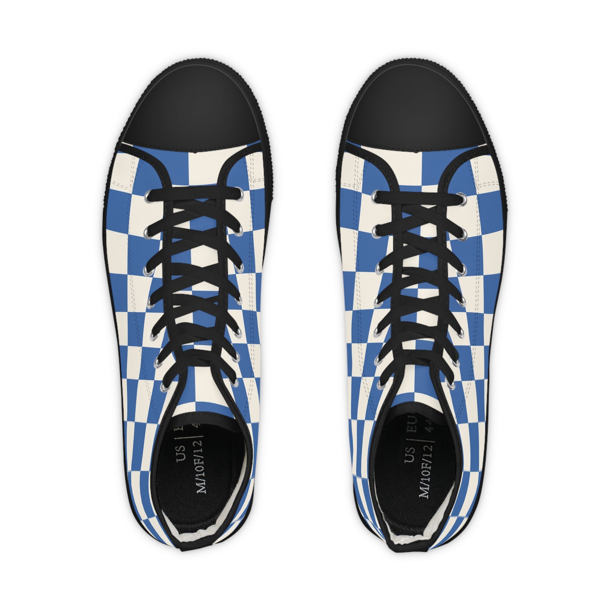 Checkerboard Blue Men's High Top Sneakers, Artsulli - Art is Long, Life is Short, Shoes, , , , , , , 