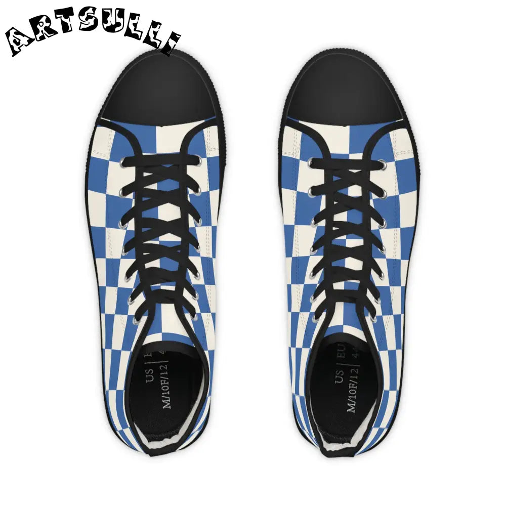 JAKKOUTTHEBXX Checkerboard Blue Men’s High Top Sneakers