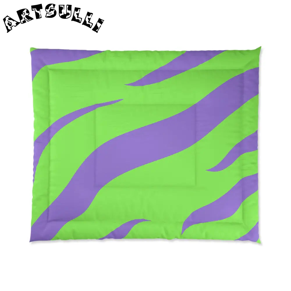 JAKKOUTTHEBXX Tyrannosaurus Print Green and Purple Comforter