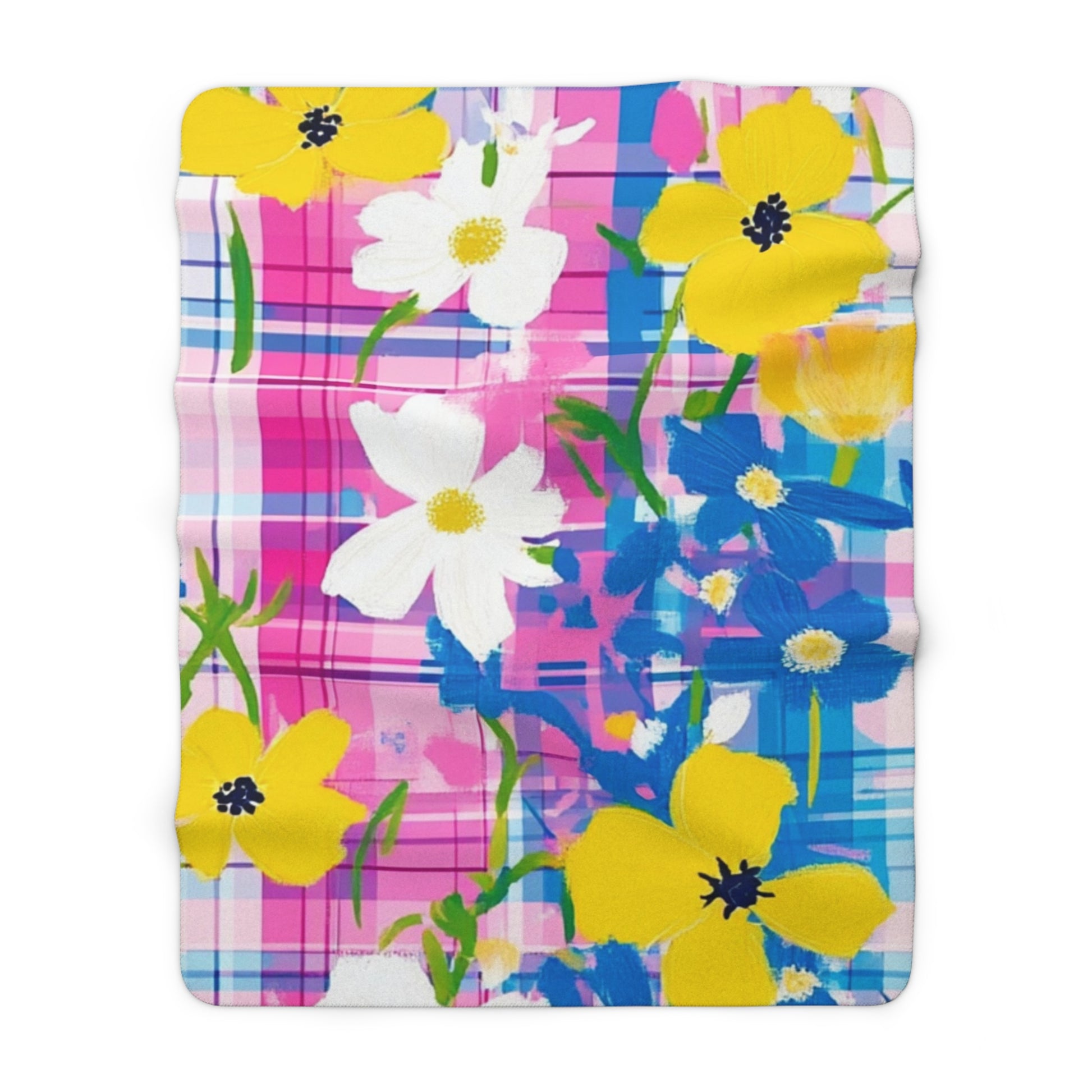 Plaid Garden Pink and Blue Sherpa Fleece Blanket, Artsulli - Art is Long, Life is Short, Home Decor, Size, 60" × 80", , , , , 92016454205317