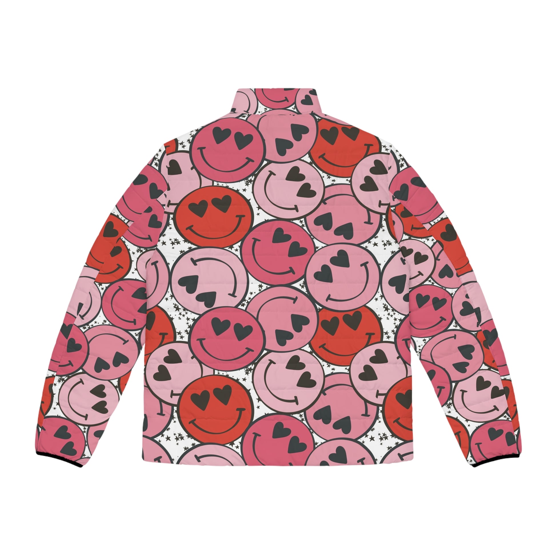 Smiley Face x Heart Eyes Pink and Red Men's Puffer Jacket (AOP), Artsulli - Art is Long, Life is Short, All Over Prints, , , , , , , 