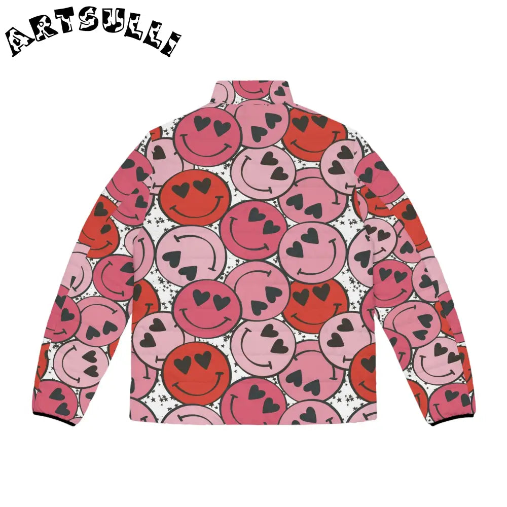JAKKOUTTHEBXX Smiley Face x Heart Eyes Pink and Red Men’s Puffer