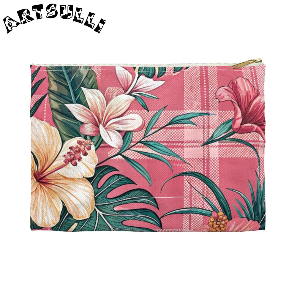 JAKKOUTTHEBXX Plaid x Floral Burgundy and Green Accessory Pouch