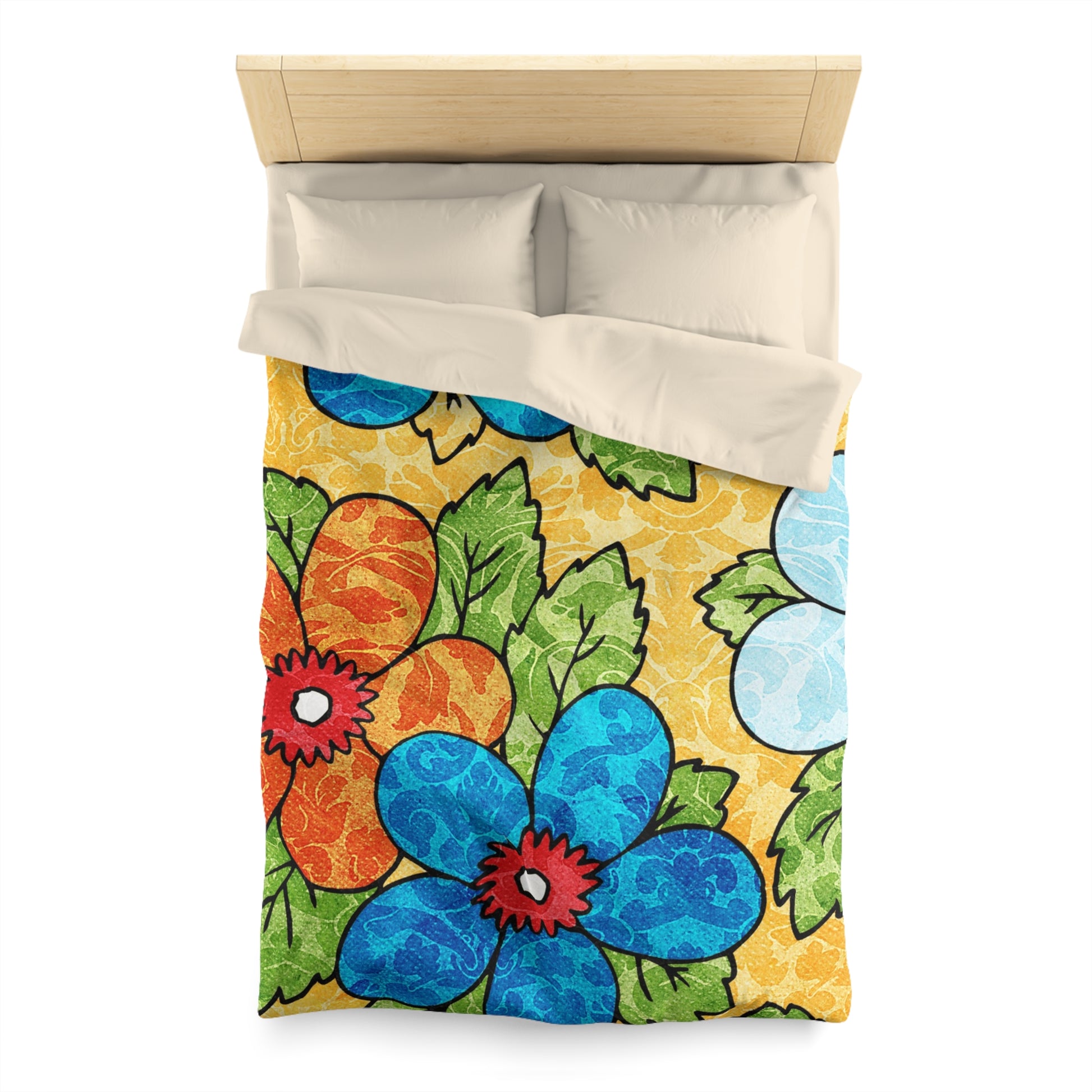 Groovy Yellow Floral Kl Microfiber Duvet Cover, Artsulli - Art is Long, Life is Short, Home Decor, , , , , , , 