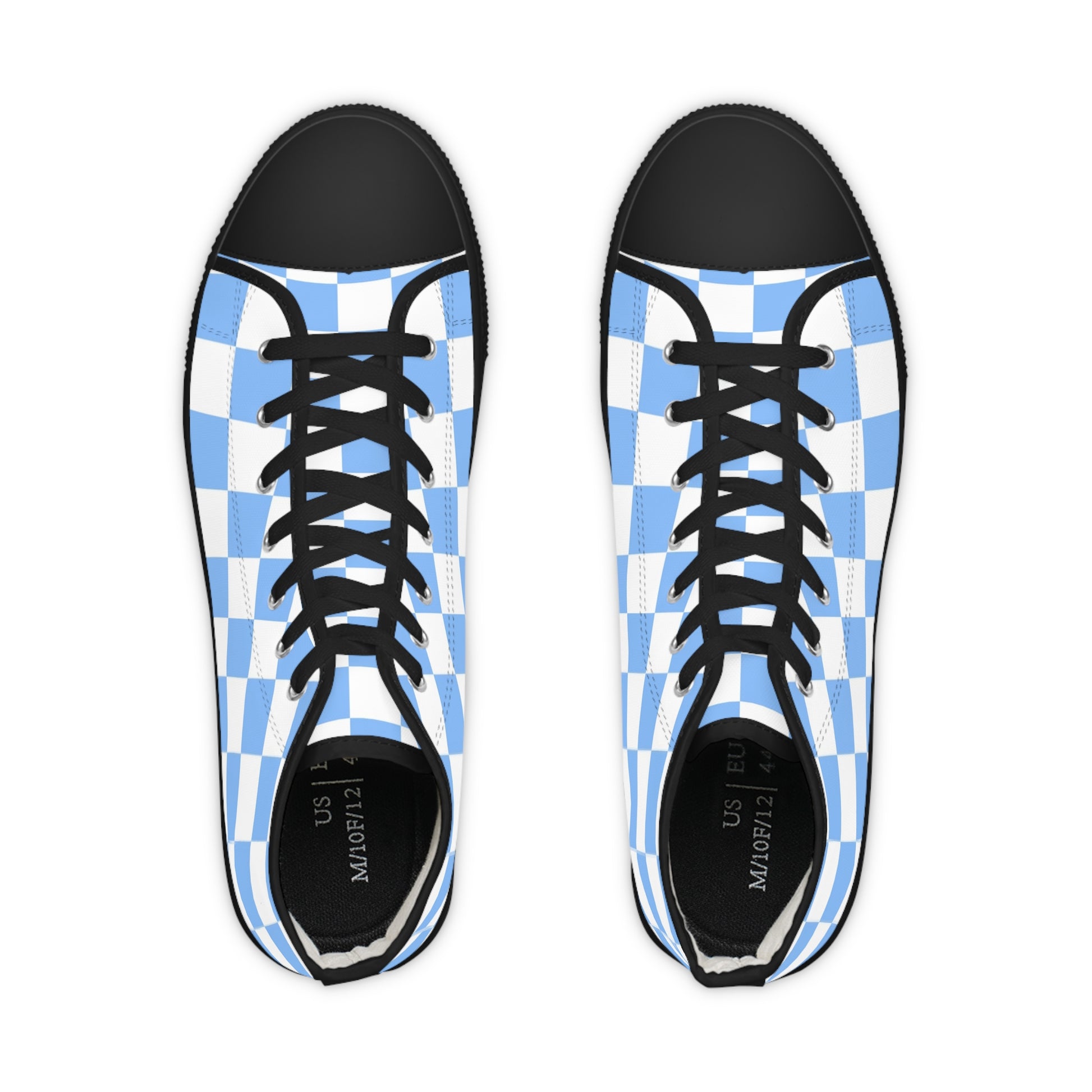 Checkerboard White and Light Blue Men's High Top Sneakers, Artsulli - Art is Long, Life is Short, Shoes, , , , , , , 