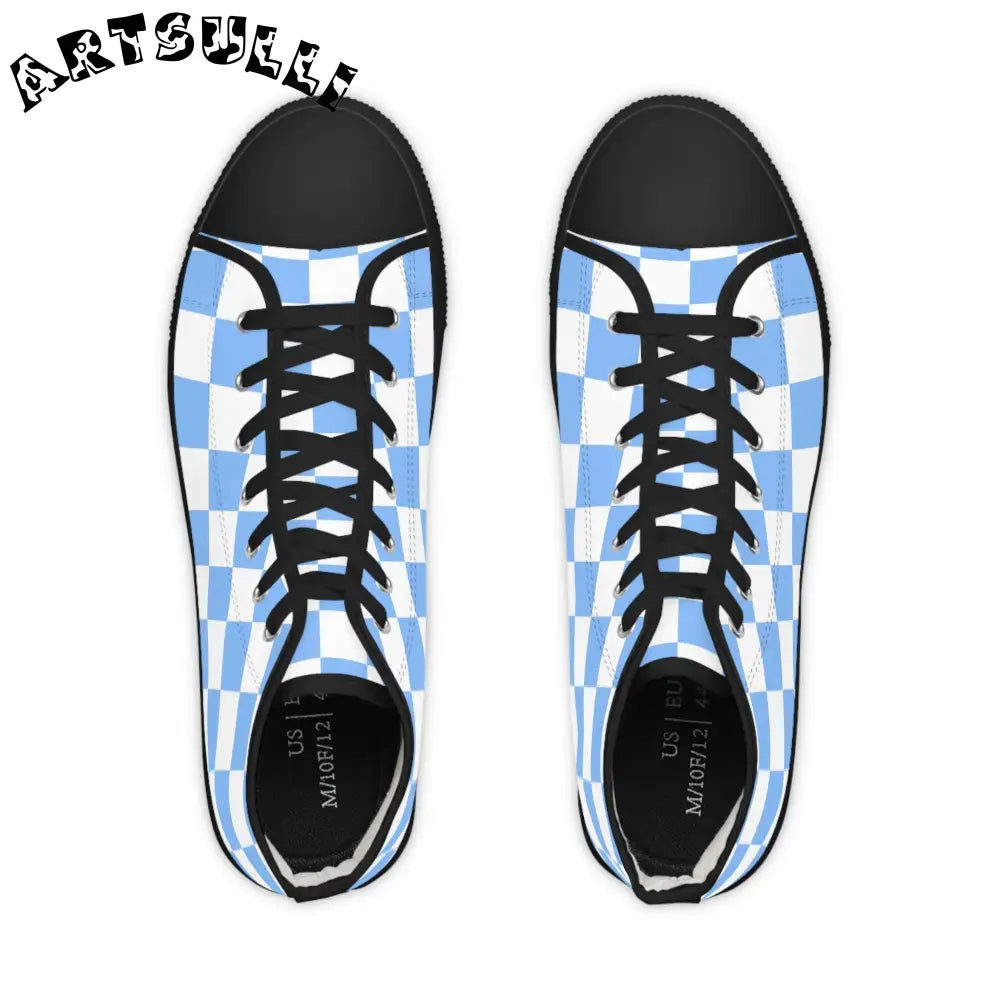 JAKKOUTTHEBXX Checkerboard White and Light Blue Men’s High Top