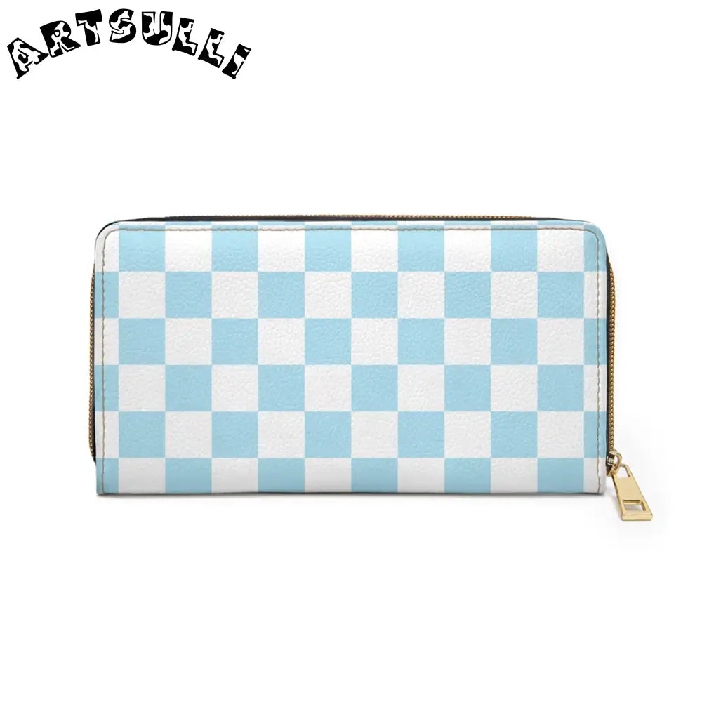 JAKKOUTTHEBXX Checkerboard Sky Blue Zipper Wallet JAKKOUTTHEBXX