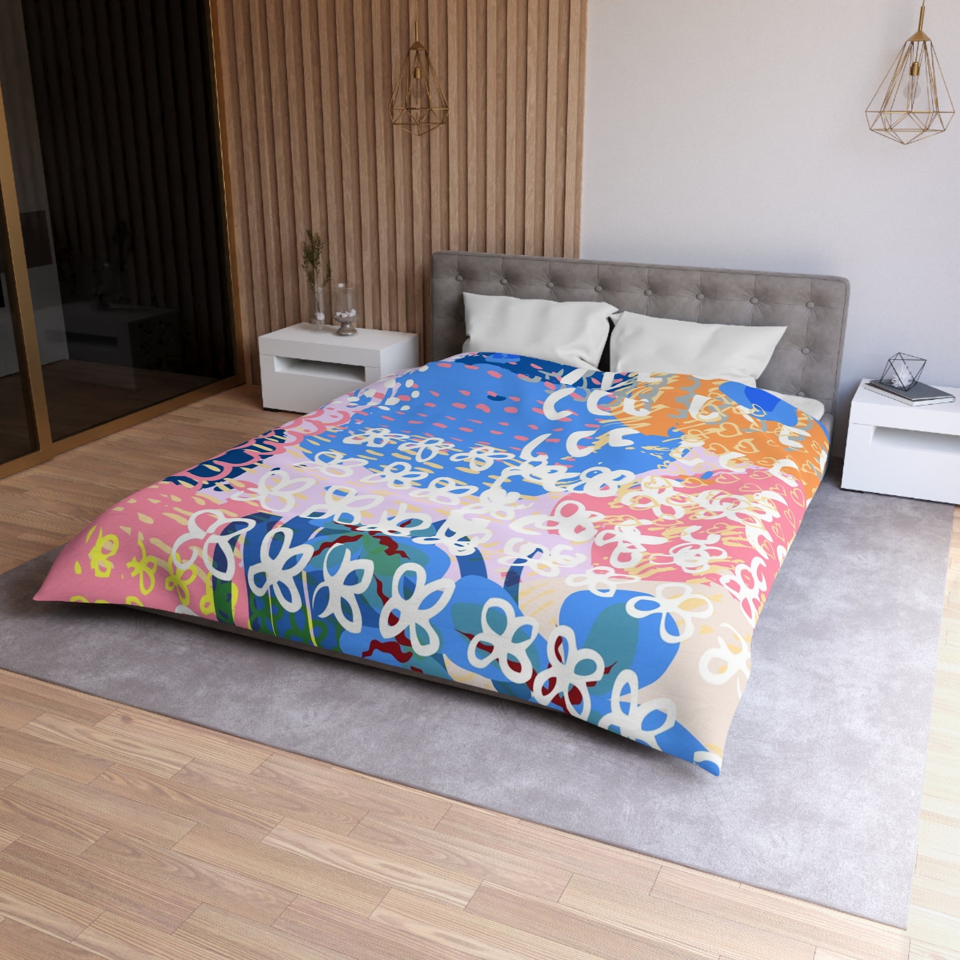 Flowers x Doodles x Hearts Multi-Color Microfiber Duvet Cover, Artsulli - Art is Long, Life is Short, Home Decor, , , , , , , 