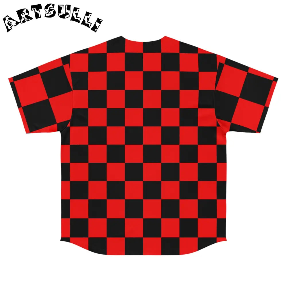 JAKKOUTTHEBXX Checkerboard Red and Black Men’s Baseball Jersey (AOP)