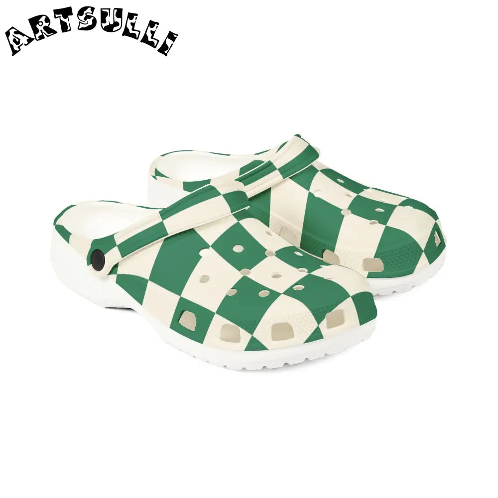 JAKKOUTTHEBXX Checkerboard Dark Green EVA Foam Rubber Shoes (AOP)
