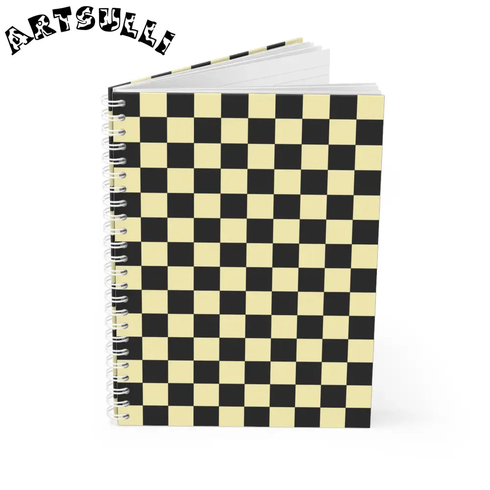 JAKKOUTTHEBXX Checkerboard Black and Yellow Spiral Notebook