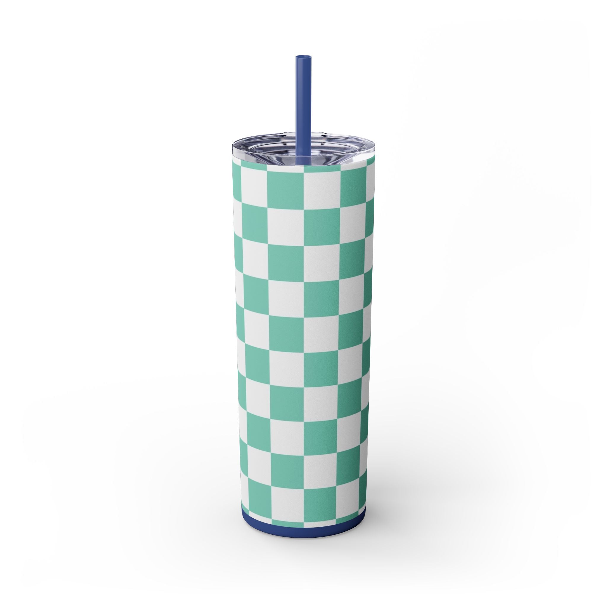 Checkerboard Light Green Skinny Tumbler with Straw, 20oz, Artsulli - Art is Long, Life is Short, Mug, , , , , , , 