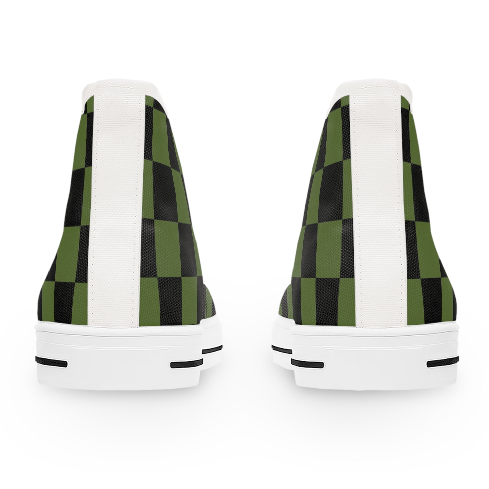 Checkerboard Olive Green and Black Women's High Top Sneakers, Artsulli - Art is Long, Life is Short, Shoes, , , , , , , 