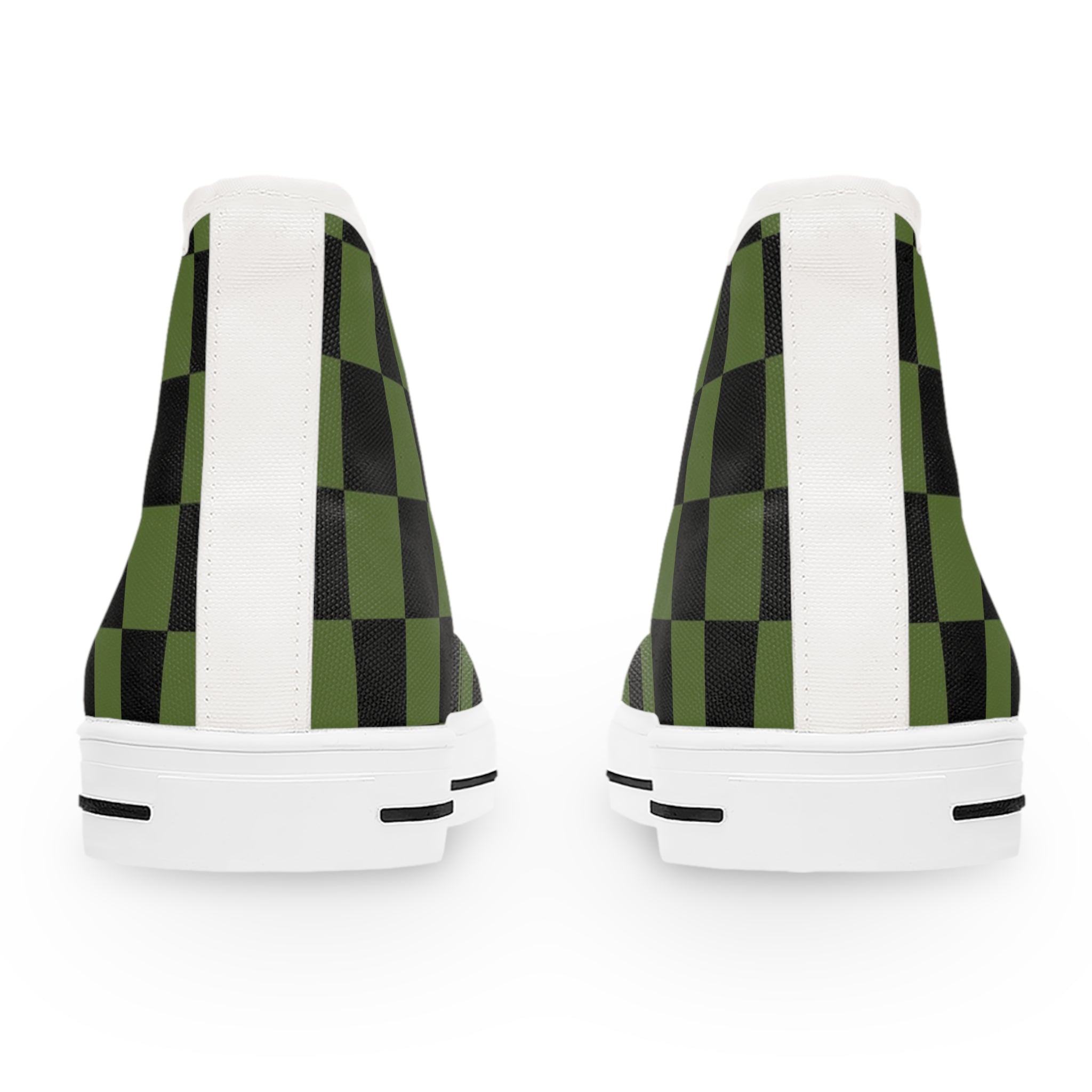 Checkerboard Olive Green and Black Women's High Top Sneakers, Artsulli - Art is Long, Life is Short, Shoes, , , , , , , 