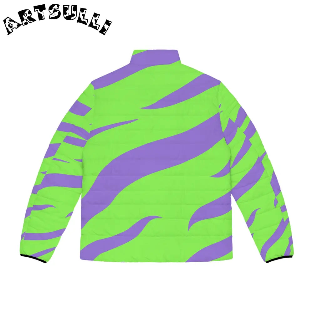JAKKOUTTHEBXX Tyrannosaurus Print Green and Purple Men’s Puffer