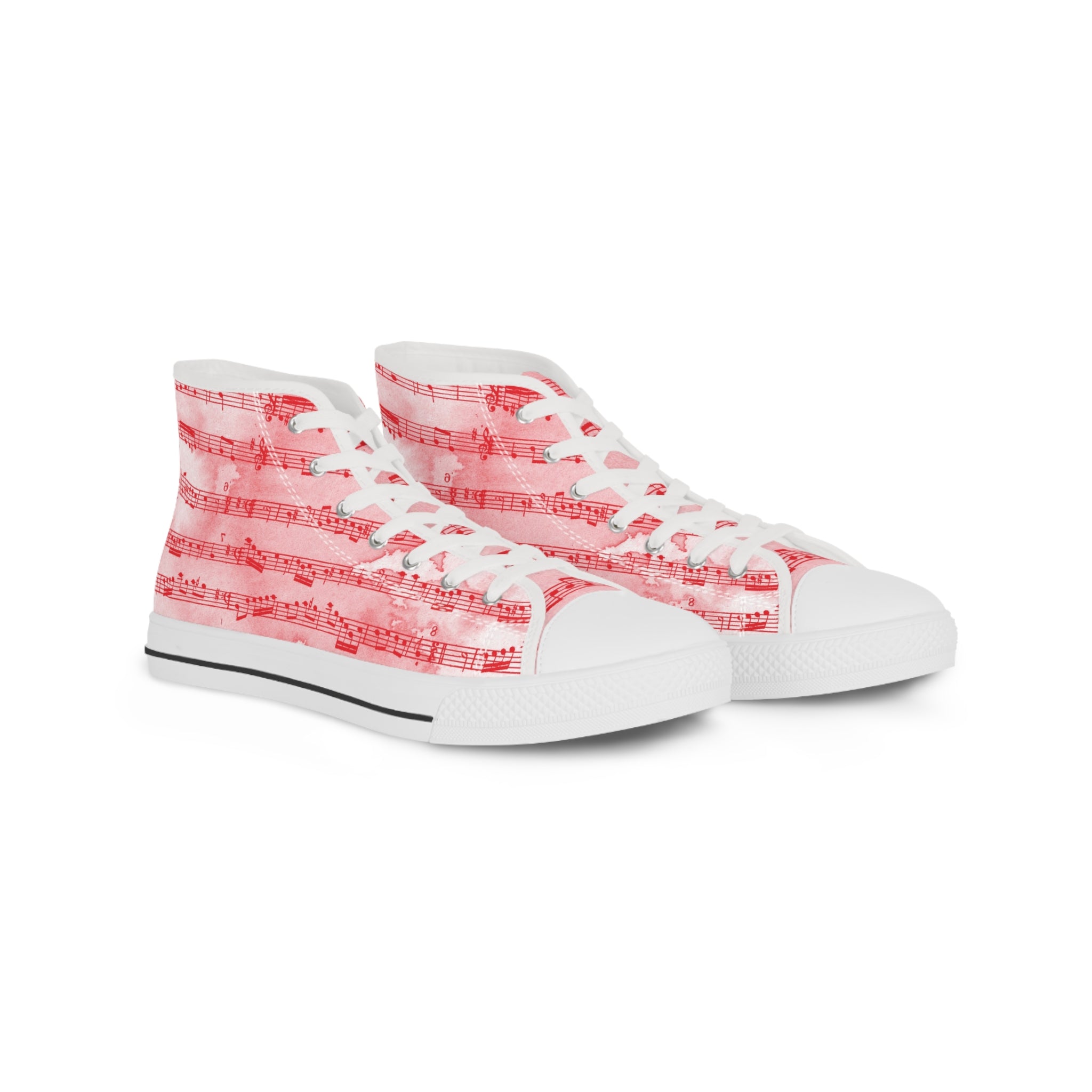 Drip Spill Type Beat Sheet Music II Red Men's High Top Sneakers, Artsulli - Art is Long, Life is Short, Shoes, Size, US 5, Color, White sole, , , 24685178635751125098