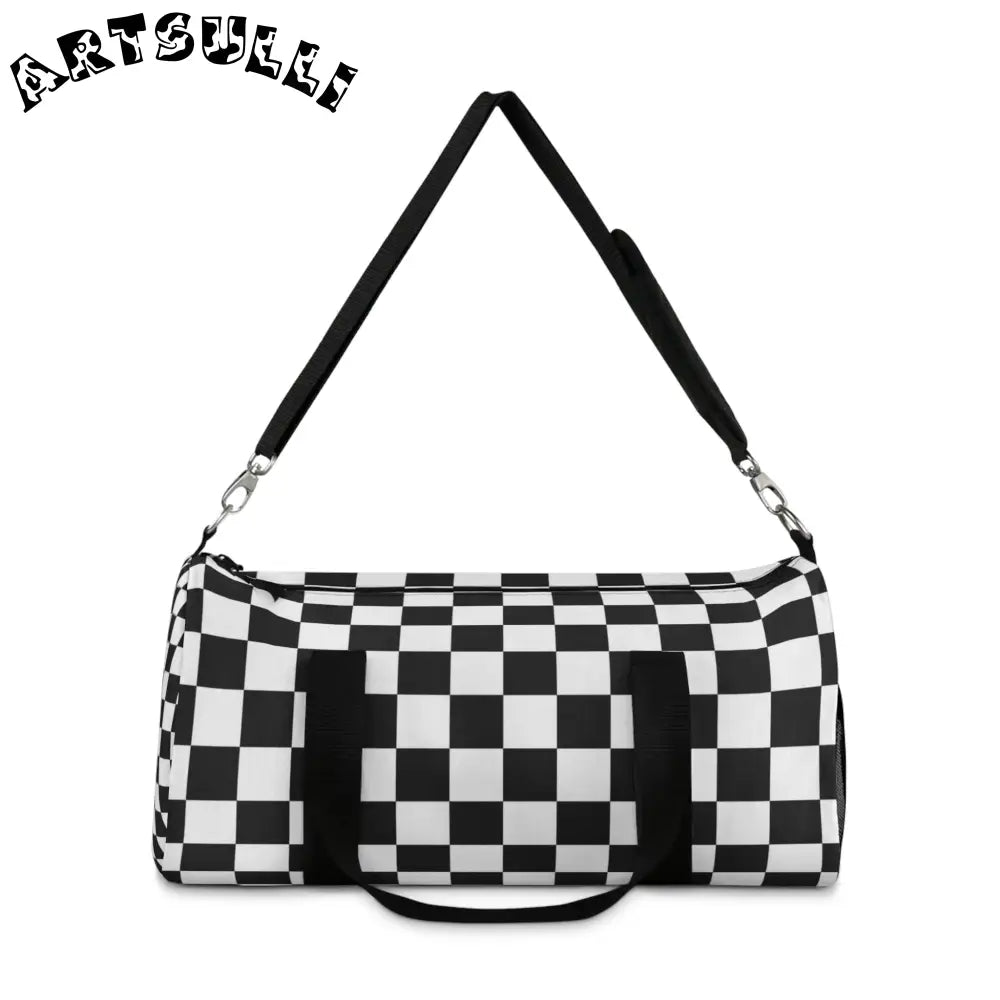 JAKKOUTTHEBXX Checkerboard White and Black Duffel Bag JAKKOUTTHEBXX