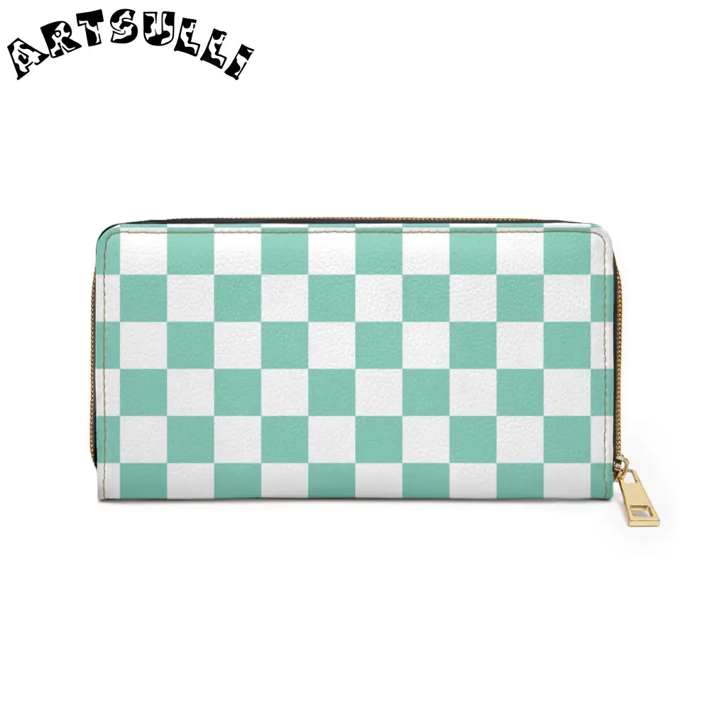 JAKKOUTTHEBXX Checkerboard Light Green Zipper Wallet JAKKOUTTHEBXX