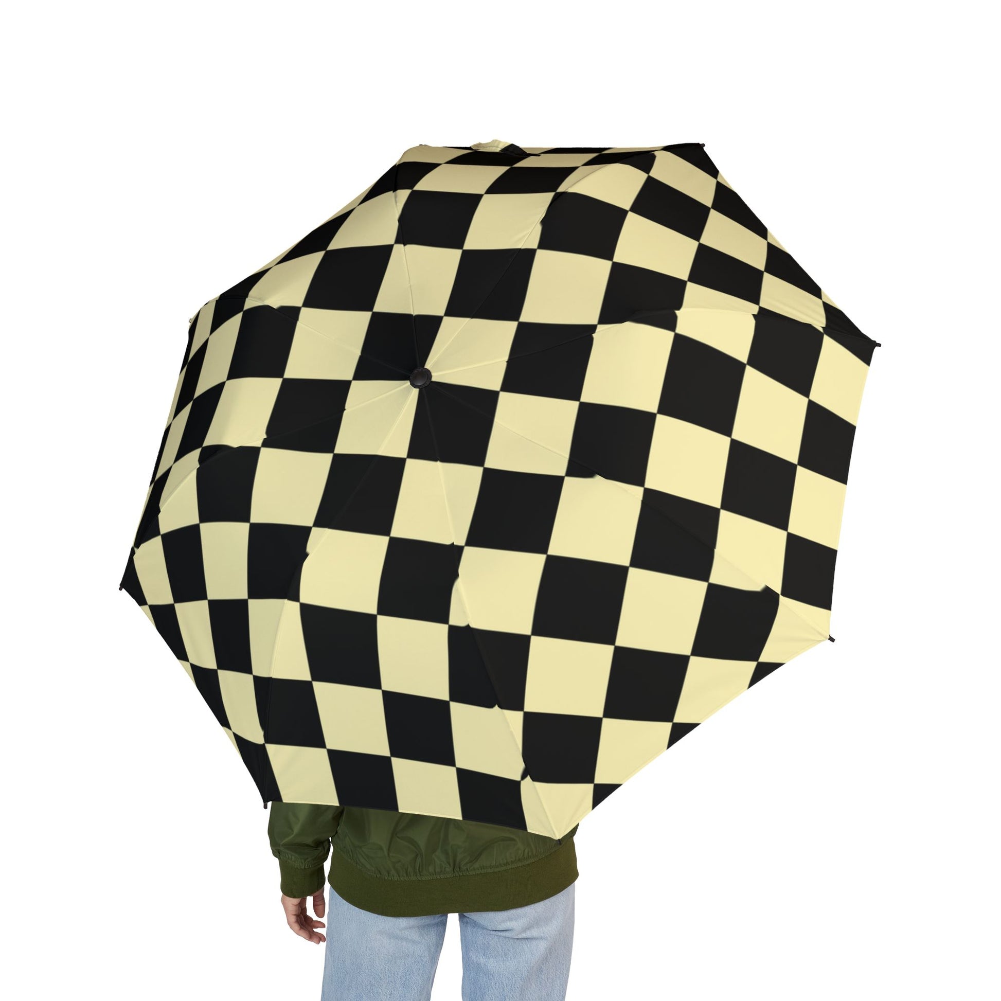 Checkerboard Black and Yellow Semi-Automatic Foldable Umbrella, Artsulli - Art is Long, Life is Short, Accessories, , , , , , , 