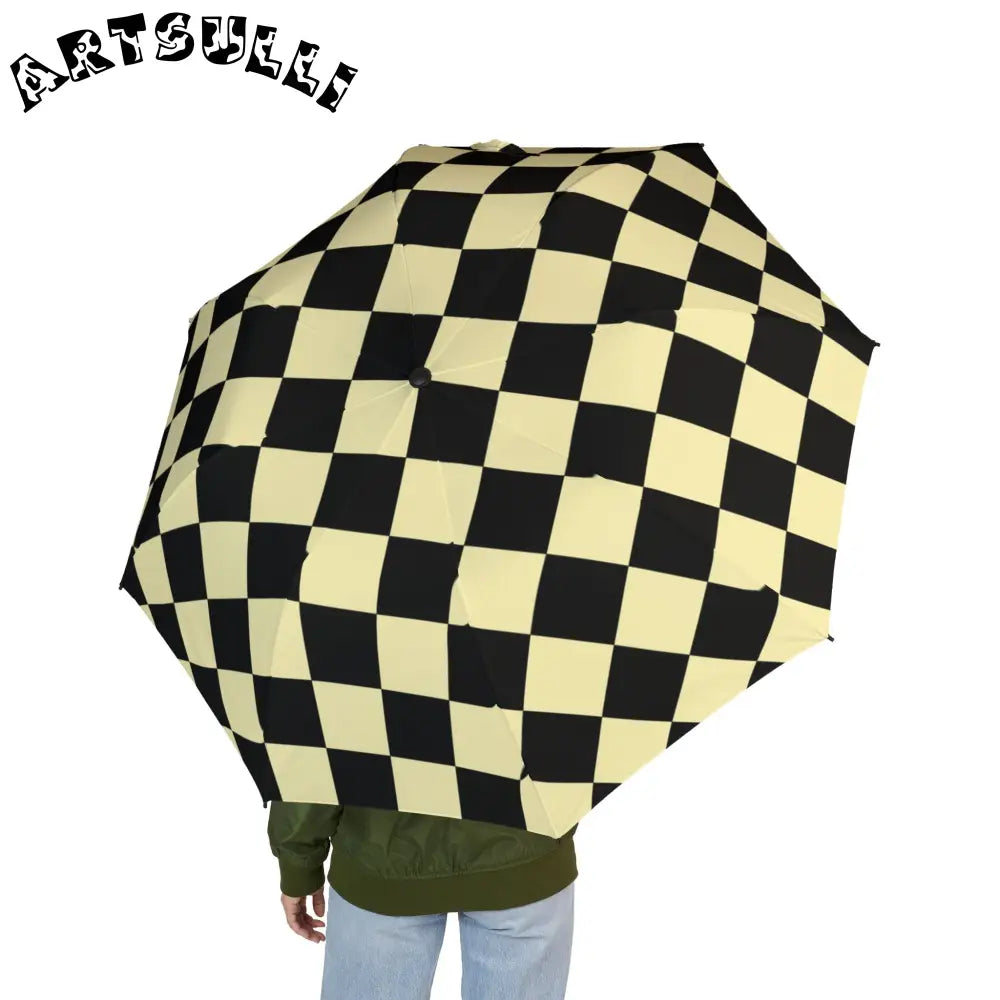 JAKKOUTTHEBXX Checkerboard Black and Yellow Semi-Automatic Foldable