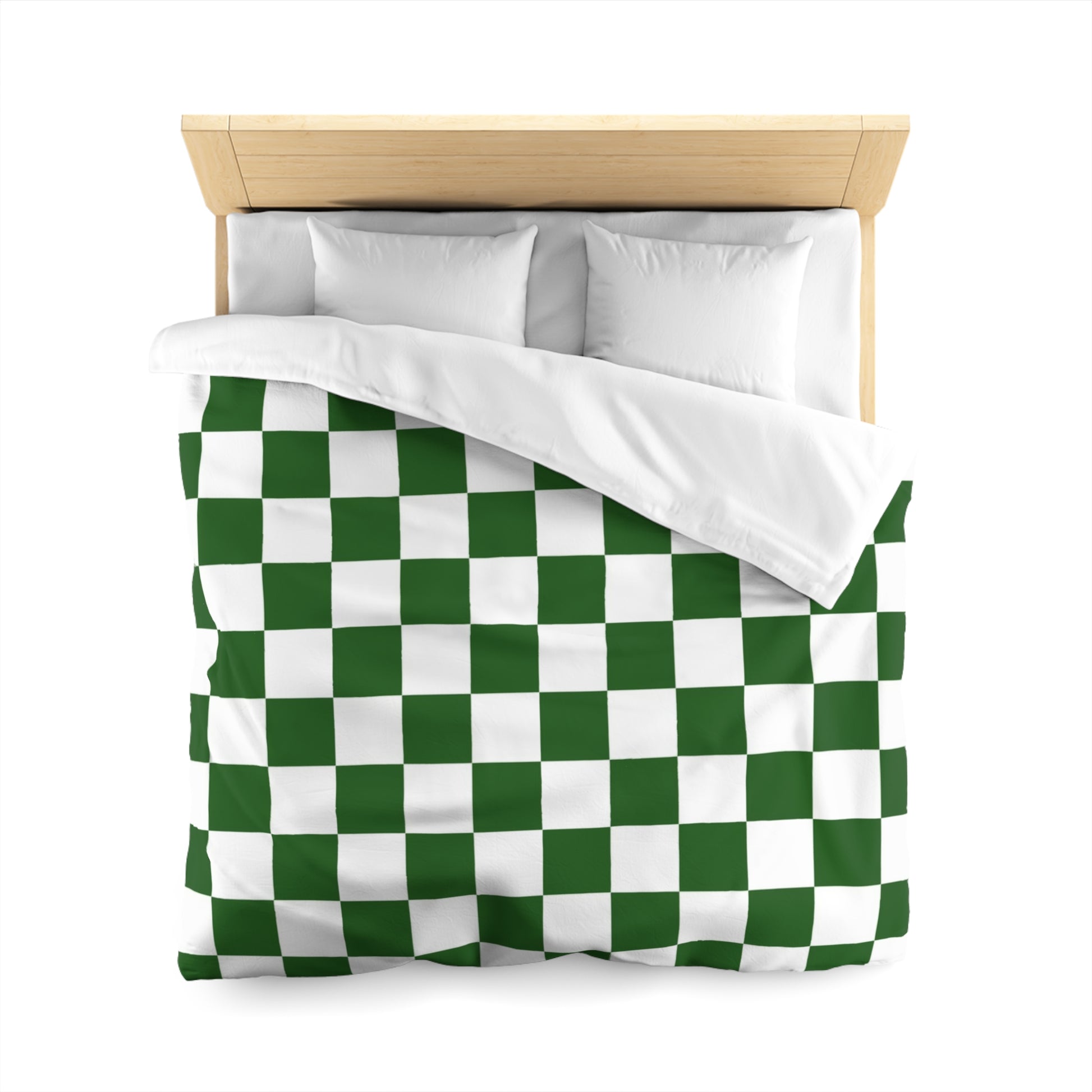 Checkerboard White and Dark Green Microfiber Duvet Cover, Artsulli - Art is Long, Life is Short, Home Decor, , , , , , , 