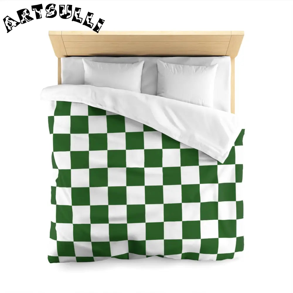 JAKKOUTTHEBXX Checkerboard White and Dark Green Microfiber Duvet